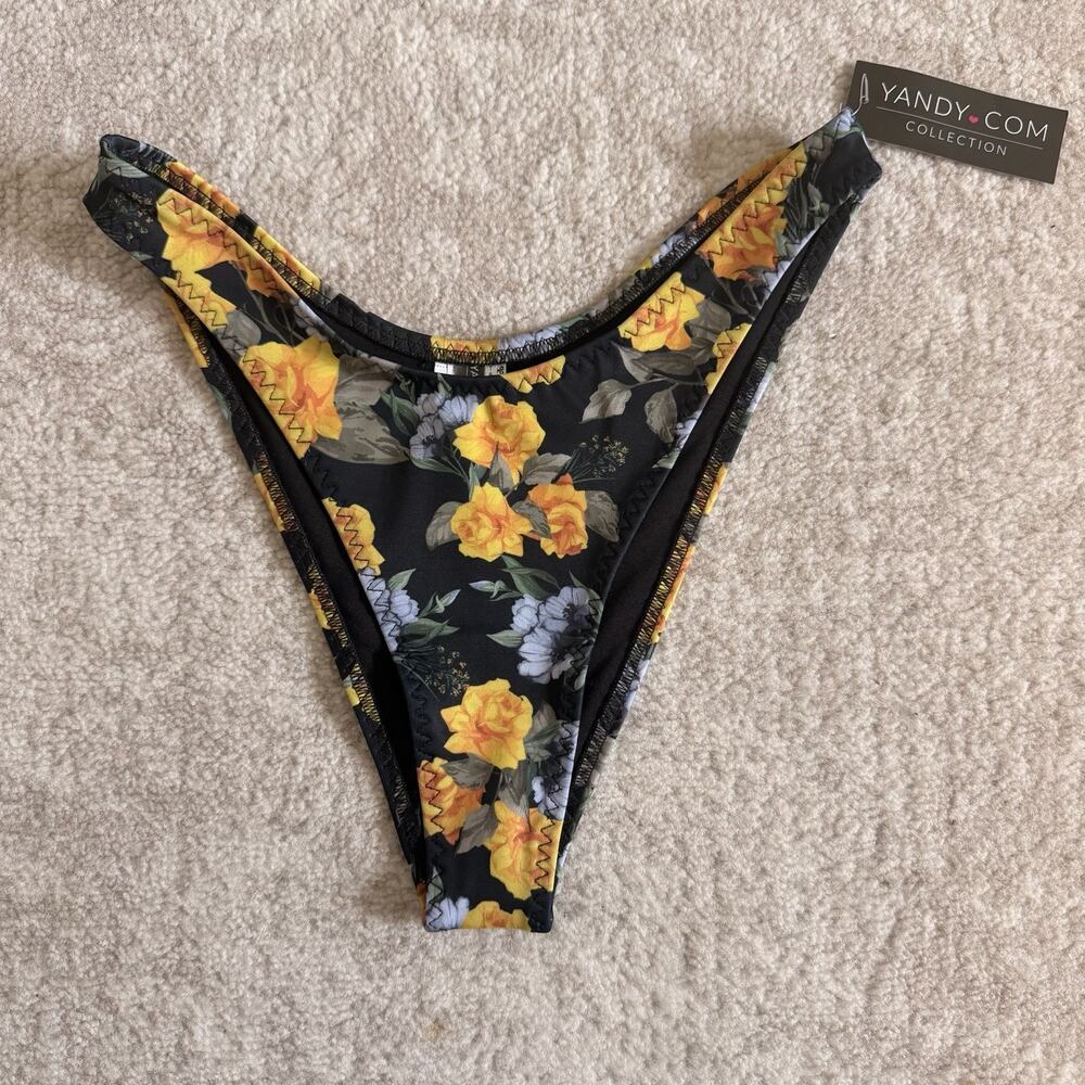 Yandy Black And Yellow Rose Cheeky High Waist Bikini Bottoms Size XL